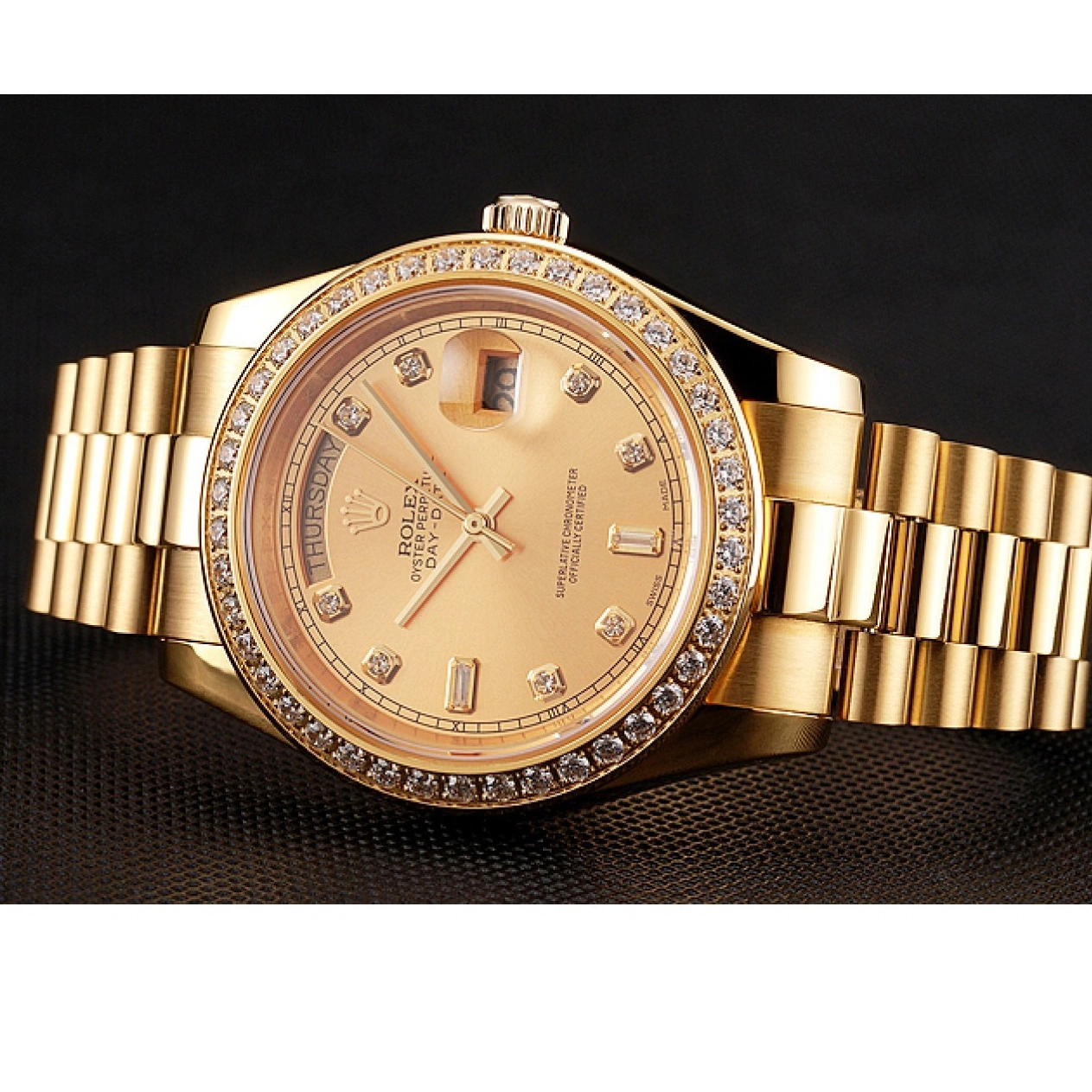 Rolex copies cheap Champagne Diamond Rolex Dial Bracelet Gold Bezel 1454099 Swiss Day-Date 0630